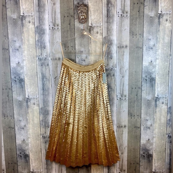 NWT Anthropologie Maeve Natalia Sequined Midi Skirt in Gold Size Small Petite. - Picture 2 of 16
